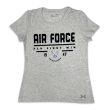 Load image into Gallery viewer, Air Force Ladies Under Armour Fly Fight Win T-Shirt (Silver Heather)