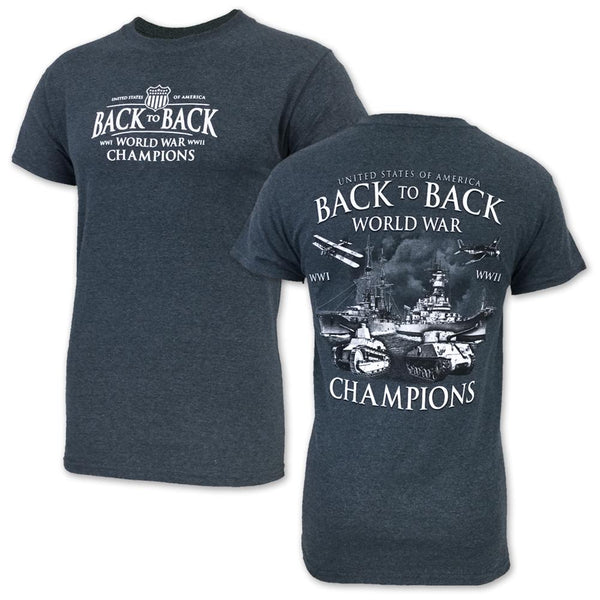 Patriotic T Shirts Back To Back World Champions T Shirt in Grey Armed Forces Gear